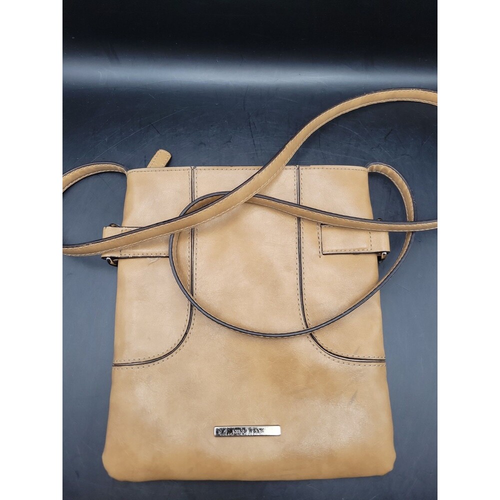 Nine West Brown Tan Silver Logo Women's Shoulder Strap Crossbody Purse Bag